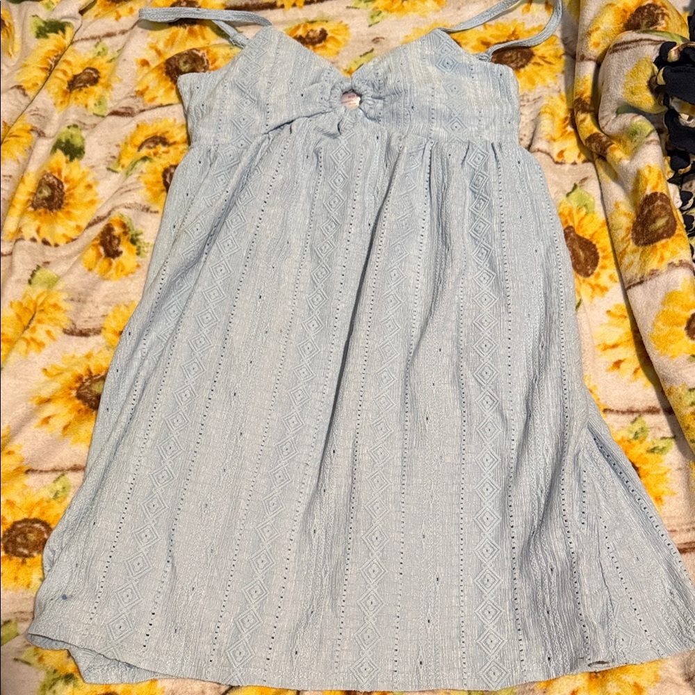 Light Blue Textured Sundress with Tie Straps